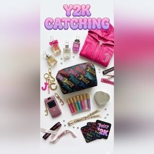 Juicy Couture Black Logo Cosmetic Bag Y2K Makeup Pouch NWOT